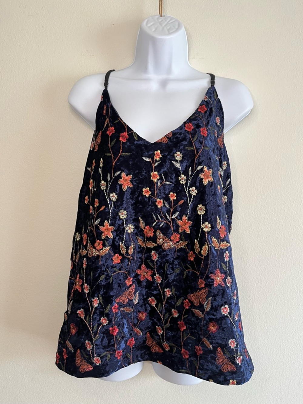 Lumiere Embroidered Velvet Floral Cami Top